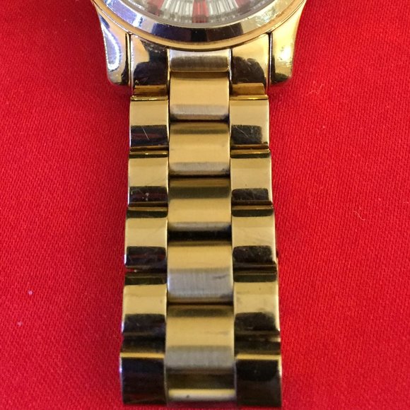 Michael Kors Mid Size Red Glitz Gold Tone Watch - Picture 5 of 5